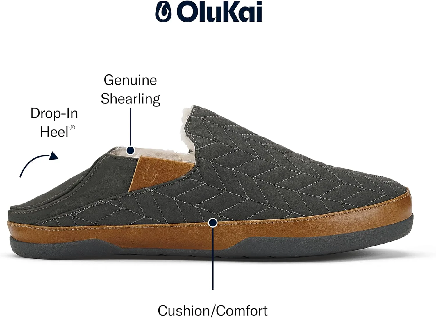 Мужские тапочки OLUKAI Hanohano, водоотталкивающий вощеный холст, резиновая подошва для внутреннего и наружного использования, прочные и удобные, без застежек — фото 4