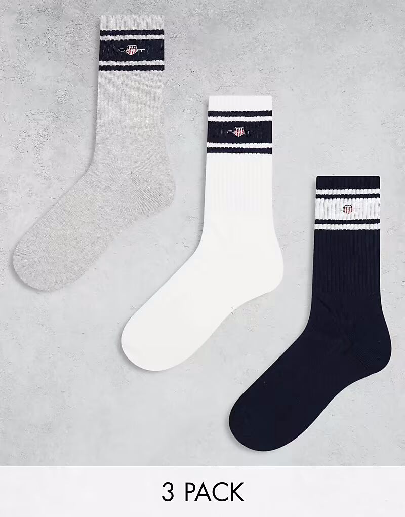 

GANT 3 пары спортивных носков с логотипом щита в цвете белый, серый, темно-синий