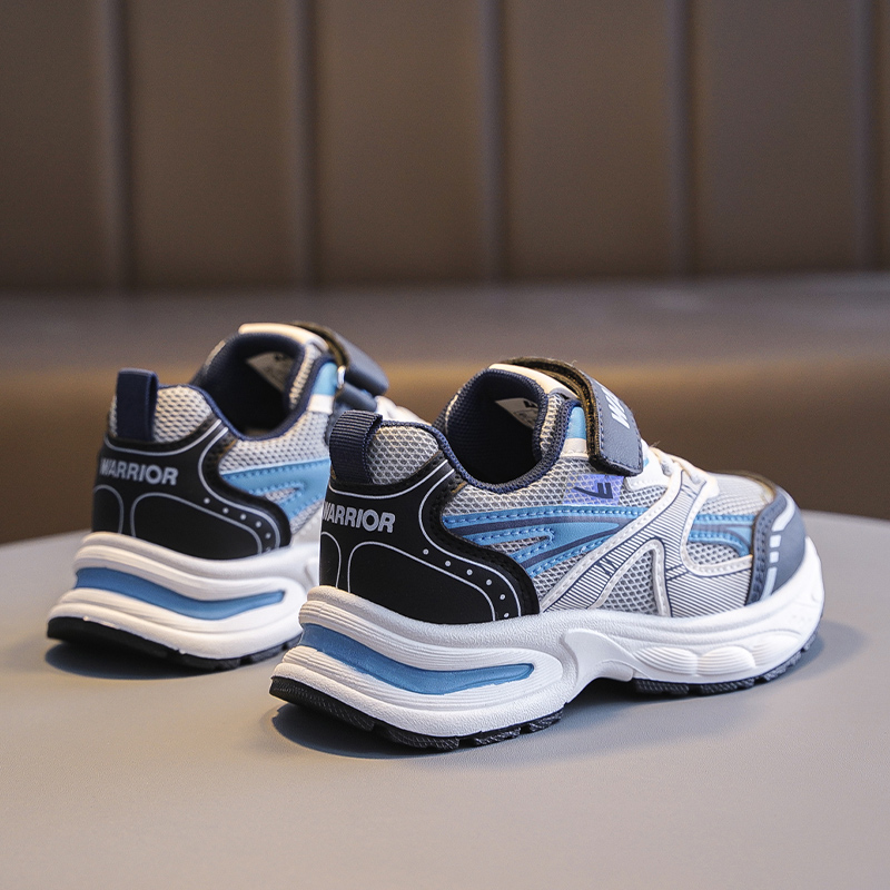 Кроссовки для бега детские Cushioning Abrasion Resistant Slip Resistant WARRIOR, синий серый бежевый — фото 3