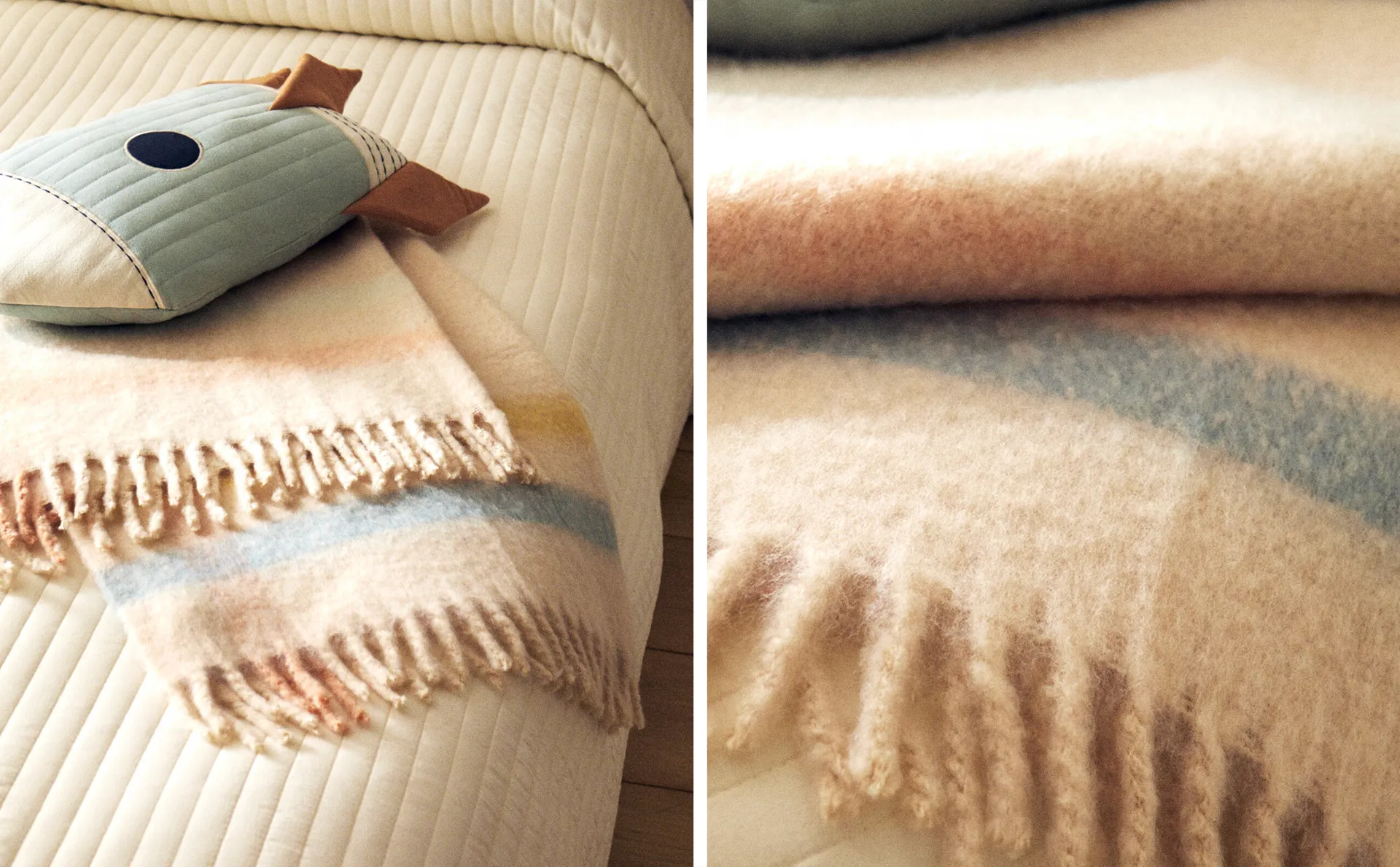 

Детское клетчатое одеяло с начесом Zara Home, экрю