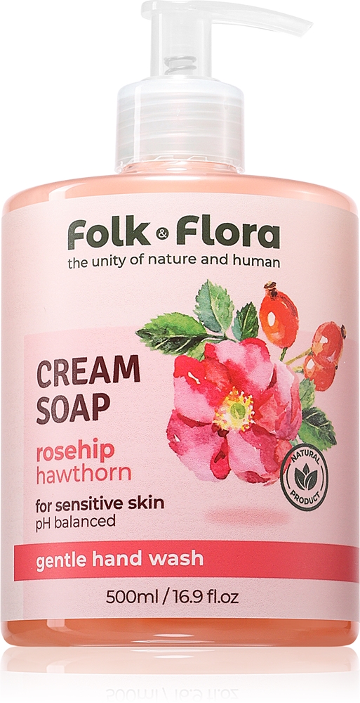 

Жидкое кремовое мыло с шиповником и боярышником для чувствительной кожи Folk & Flora, 500 мл