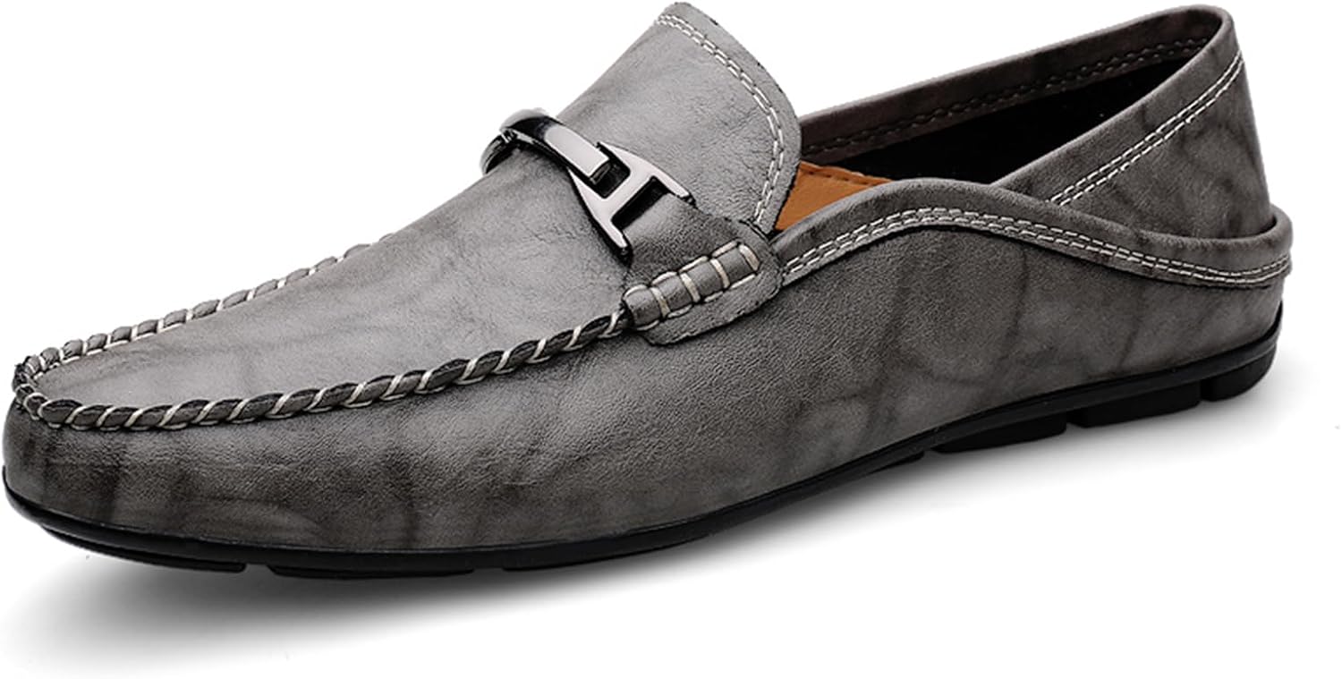 

Мужские премиальные повседневные слипоны из натуральной кожи, дышащие водительские туфли, модные мокасины Abborora, серый