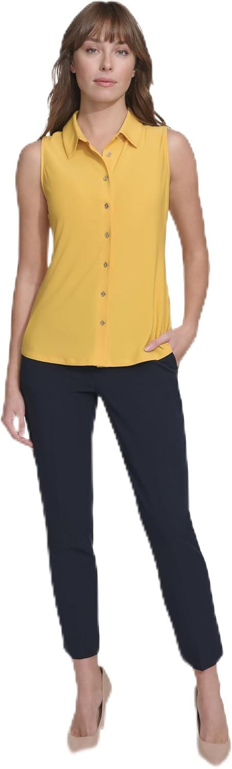 

Женский классический трикотажный топ без рукавов Tommy Hilfiger с воротником и пуговицами спереди, Deep Maize