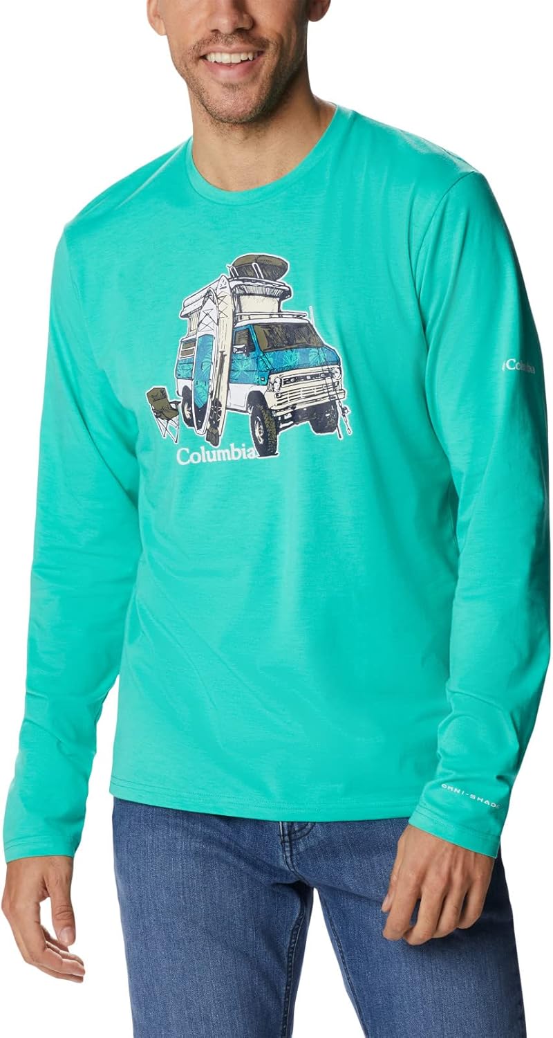 

Columbia мужская футболка с длинным рукавом Sun Trek Graphic, Electric Turquoise/H2O Fanatic Graphic, Синий, Columbia мужская футболка с длинным рукавом Sun Trek Graphic, Electric Turquoise/H2O Fanatic Graphic