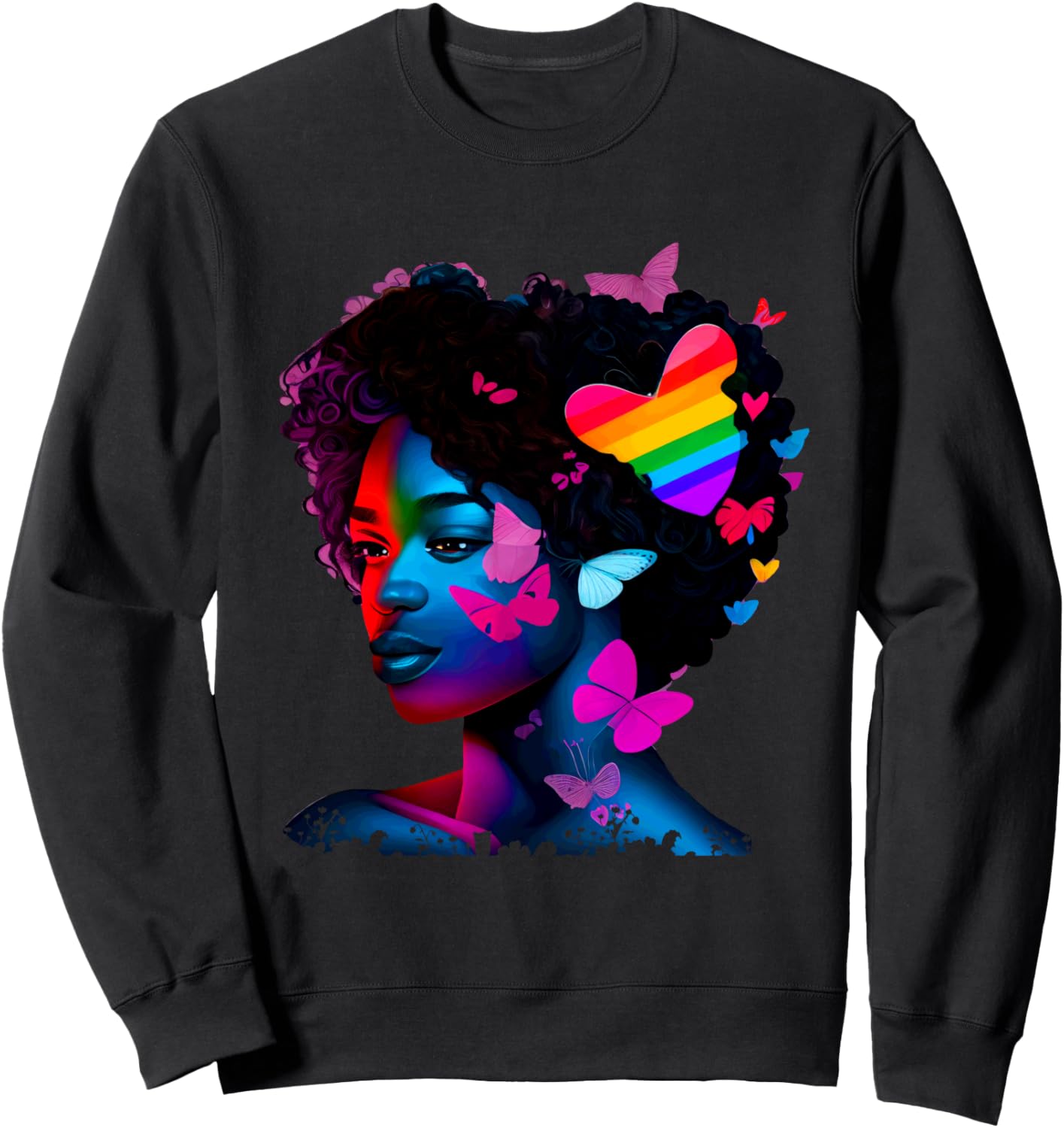 

Толстовка с радужным сердцем, афро-красотой и бабочкой Inclusive Vibrant Butterfly Heart Pride Journey, черный
