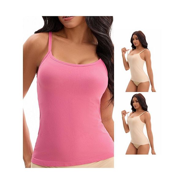 

3 упаковки женских майок-топов на бретелях с встроенным бюстгальтером Inspire Chic, Beige Rose Red