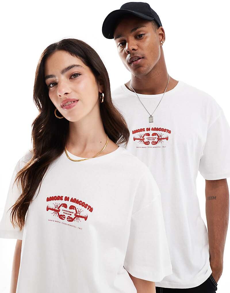 

Jack & Jones — белая футболка оверсайз с принтом лобстера