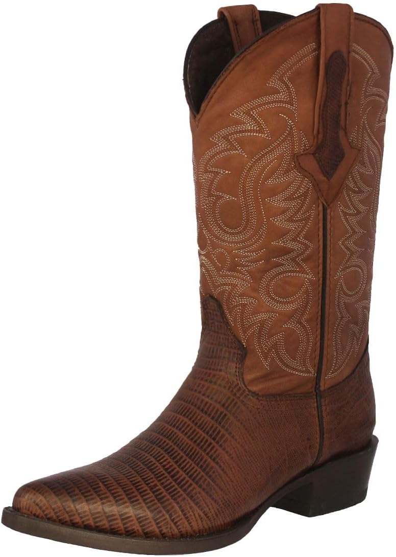 

Мужские ковбойские сапоги Texas Legacy из коньячной кожи с западным стилем, с отделкой под кожу ящерицы Тежу, модель J Toe