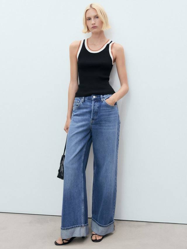 

Топ вязаный Crochi с контрастной отделкой Mango, Black