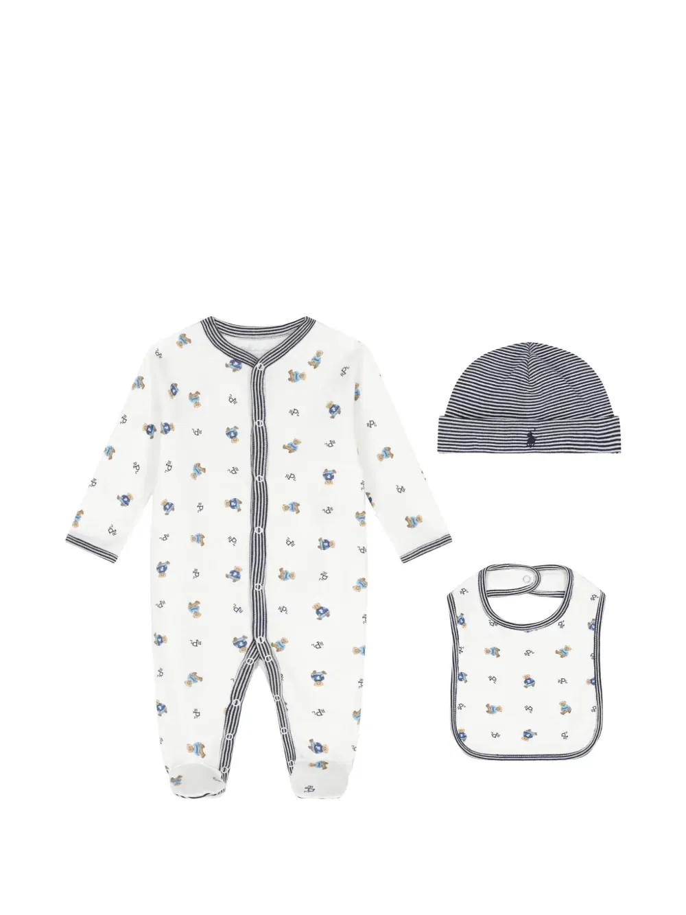 Комплект детского комбинезона в полоску с медвежьим принтом Polo Ralph Lauren Kids, белый