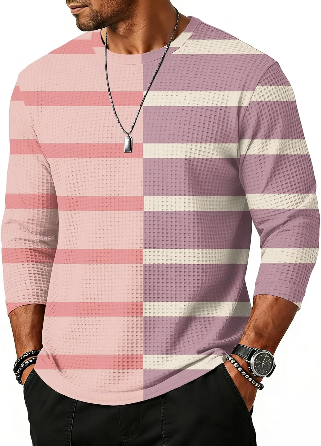 

WENKOMG1 мужская футболка с полосками 3/4 рукава, S-2XL