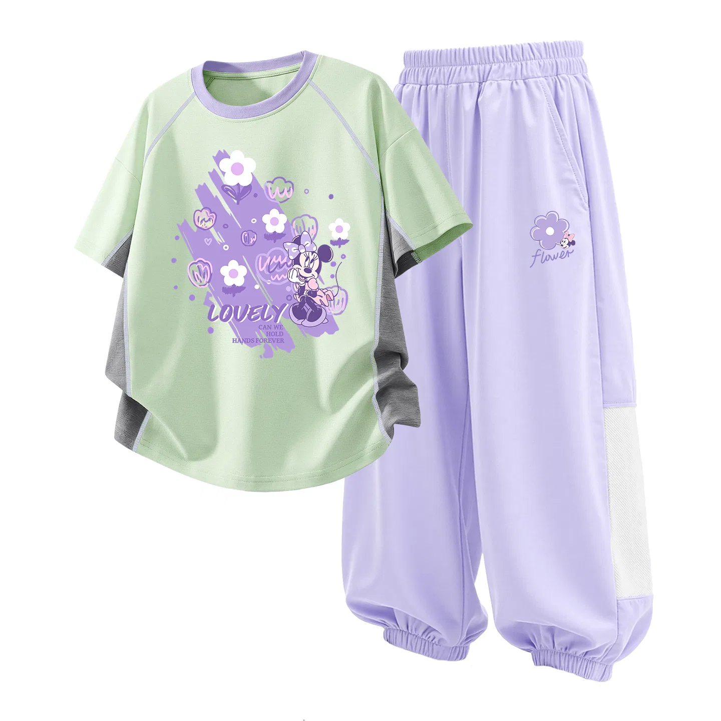 Детский спортивный костюм Casual Sportswear 2 Piece Set Disney, Di Bubble Flower Green+Di Lanlan Lilac Purple