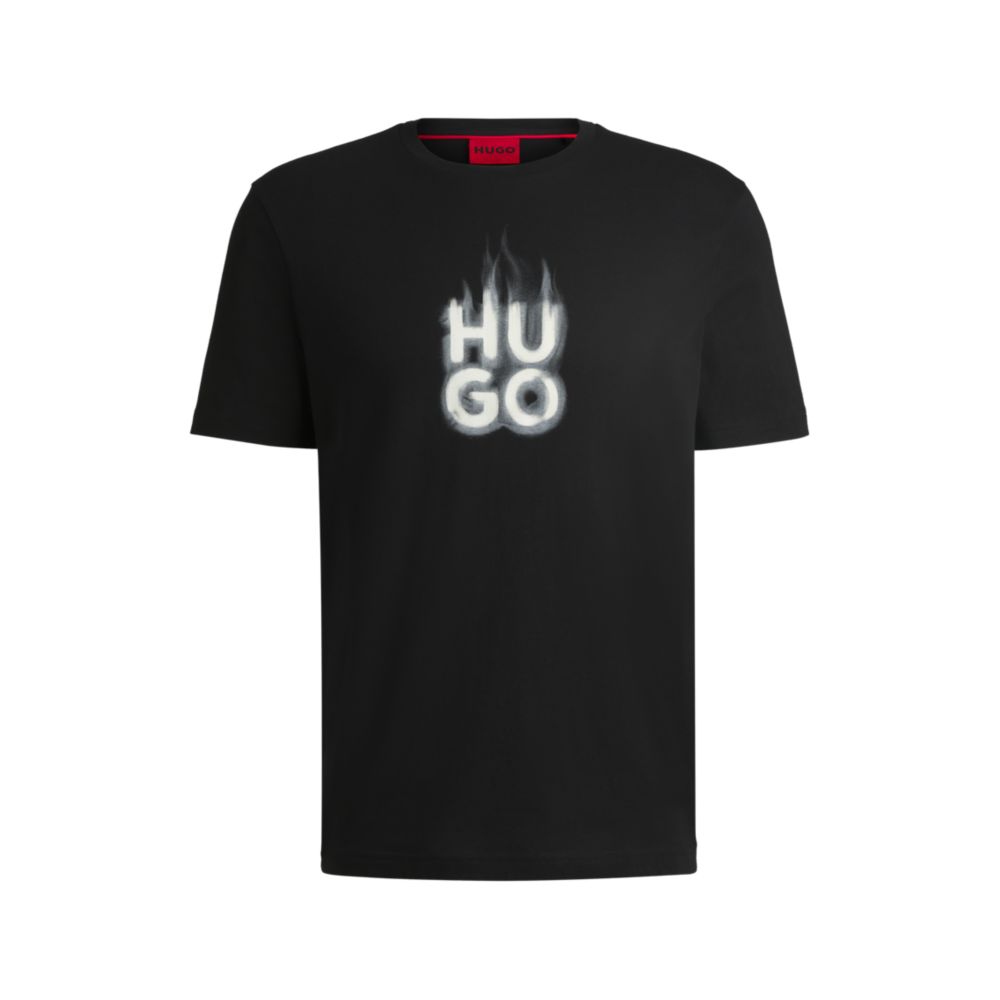 

Футболка из хлопкового джерси с логотипом в виде многослойного дыма HUGO, черный