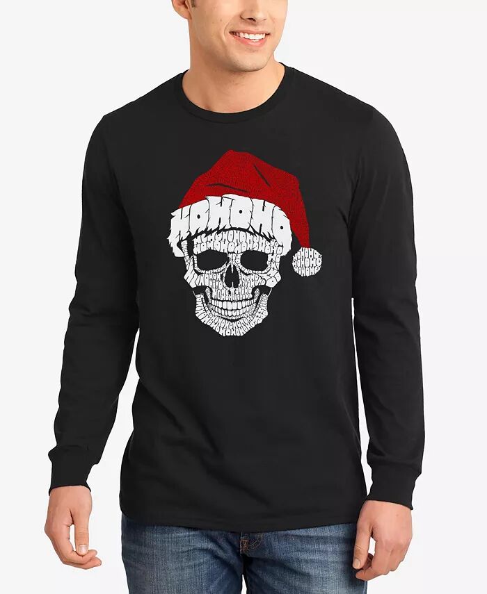 

Мужская футболка с длинным рукавом и надписью «Santa Skull» LA Pop Art, черный