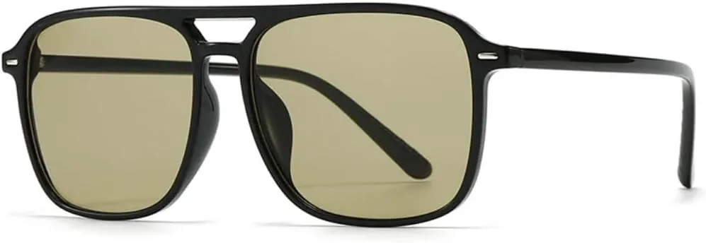 

Модные женские солнцезащитные очки с двойной перемычкой, защита от УФ-излучения UV400, ретро-стиль, заклепки, мужские желто-зеленые UUPTTPL, Black Olive Green