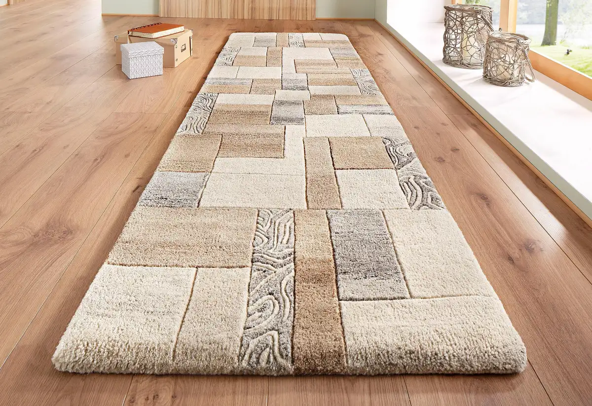 

THEKO дорожка "Lola, шерсть, ручная работа, лоскутный дизайн", прямоугольная, ковровая дорожка, ручная прошивка, для прихожей, мостик 70х240 см, цвет natur