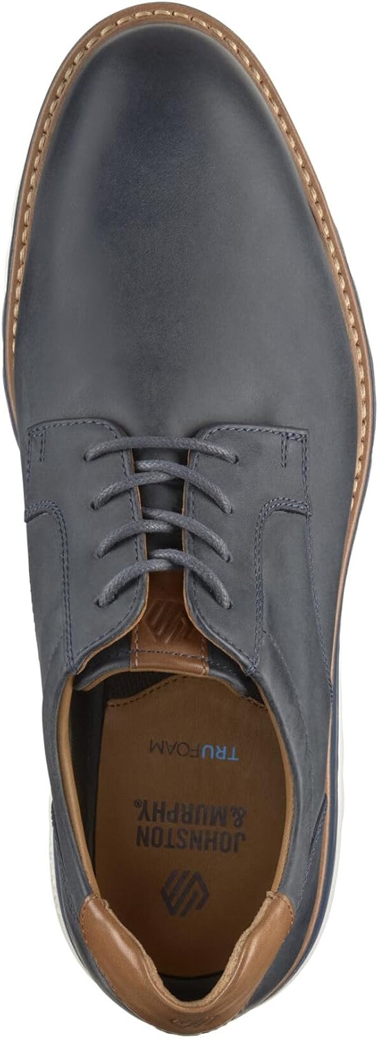 Мужские оксфорды Johnston Murphy Braxton с гладким носком и шнуровкой Johnston & Murphy, Navy Oiled Full Grain — фото 2