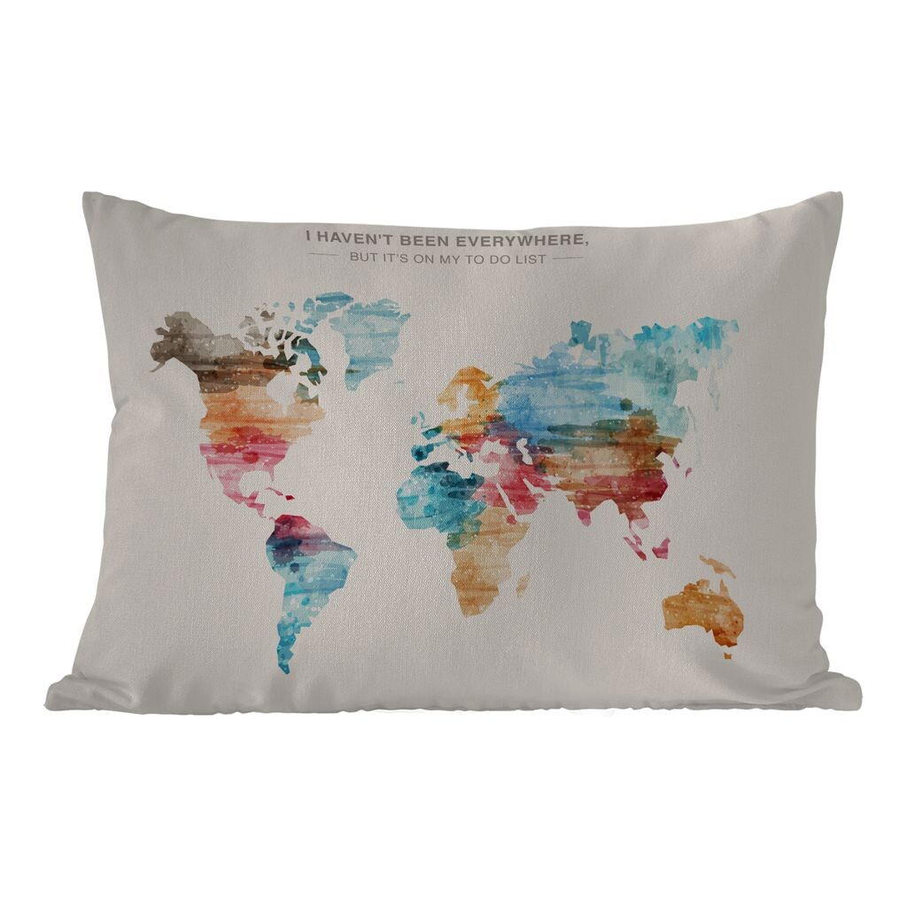 

[T] Подушка для улицы MuchoWow - Карта мира - Цитаты - Акварель - Дети - Мальчики - Девочки - Список желаний - 60x40 см - Устойчивость к атмосферным воздействиям - Подушка для отдыха - Чехлы для подушек - Декоративные чехлы для подушек - Декорат...