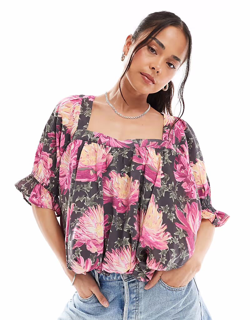 

Блузка-фонарик ASOS DESIGN с квадратным вырезом и цветочным принтом