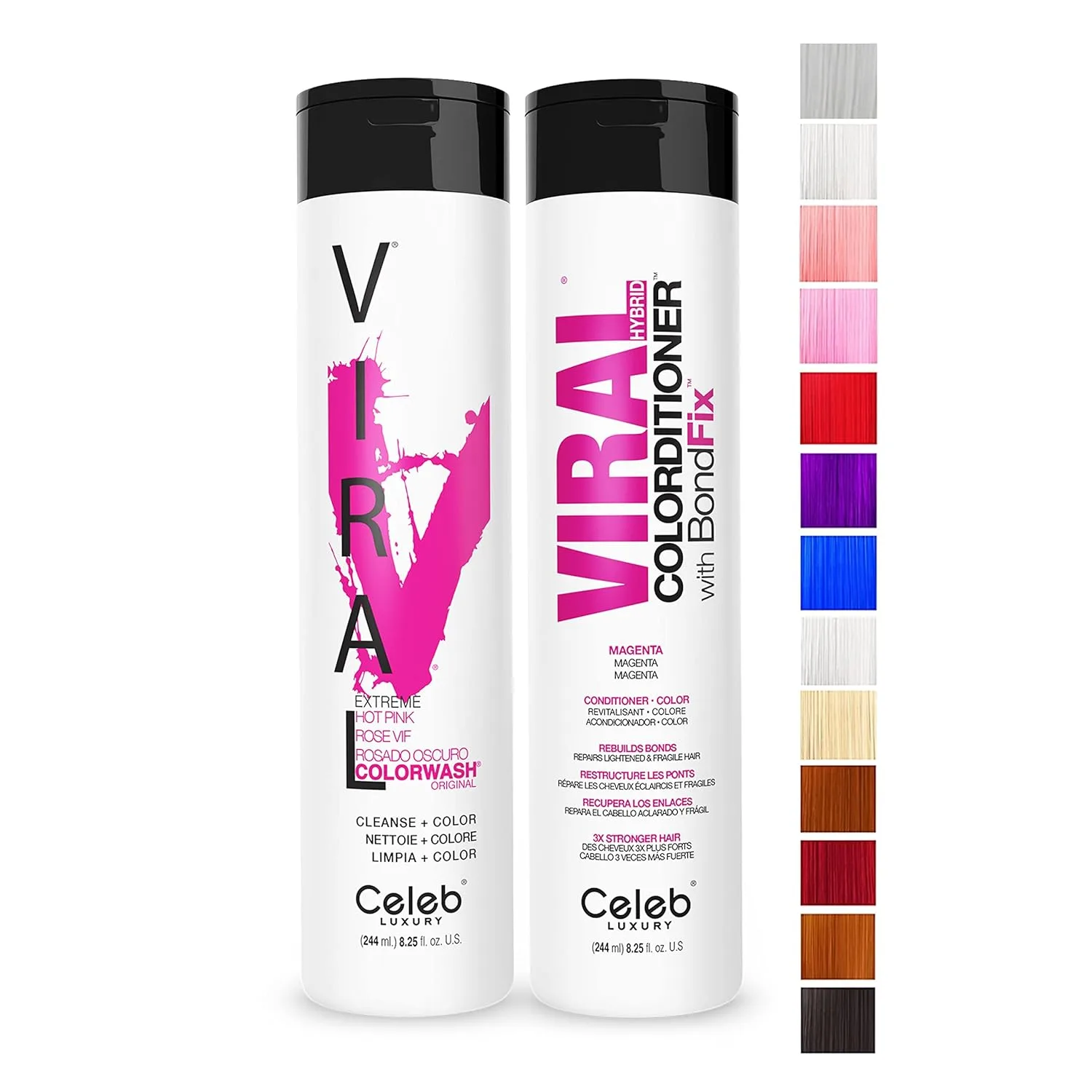 Celeb Luxury Intense Color Depositing Colorwash шампунь + BondFix восстановитель, веганская краска для волос, на основе растений, полуперманентный цвет, наборы Viral и Gem Lites, Hot Pink/Magenta