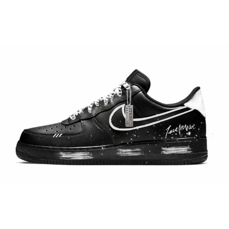 Nike Кроссовки Air Force 1 Blank, Black Warrior, износостойкие, балансирующие, низкие, для скейтбординга, унисекс, черные