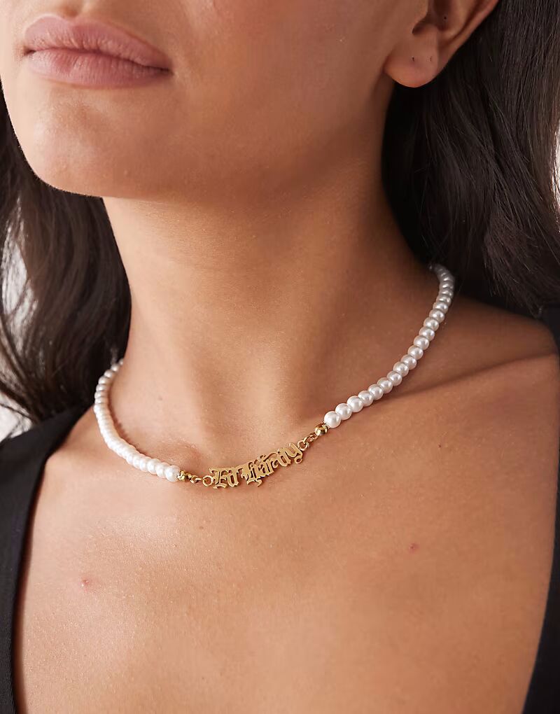 

Ожерелье из нержавеющей стали с готическим логотипом и жемчугом Ed Hardy