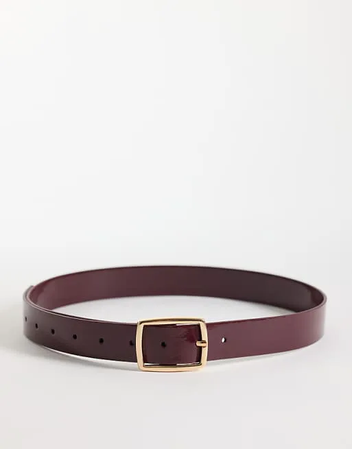 

Лакированный бордовый ремень с квадратной пряжкой ASOS DESIGN