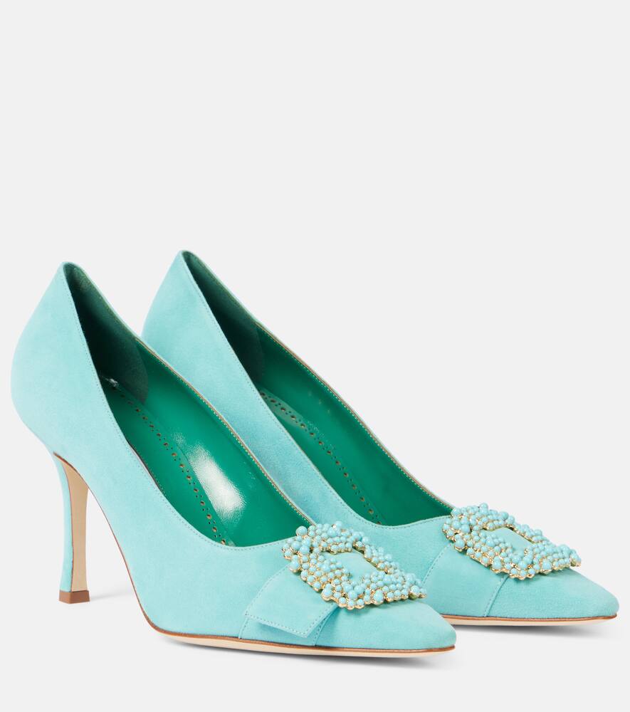 Giboa 90 туфли-лодочки из замши с декором Manolo Blahnik, 4481 Turq/994L Yoth