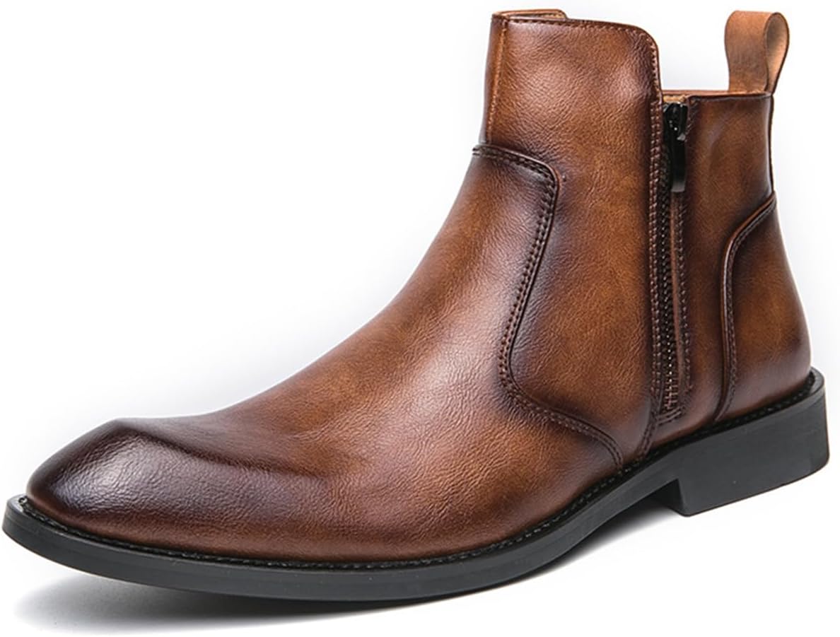 

Мужские и повседневные ботинки Челси из коричневой кожи с молнией Dacnakby