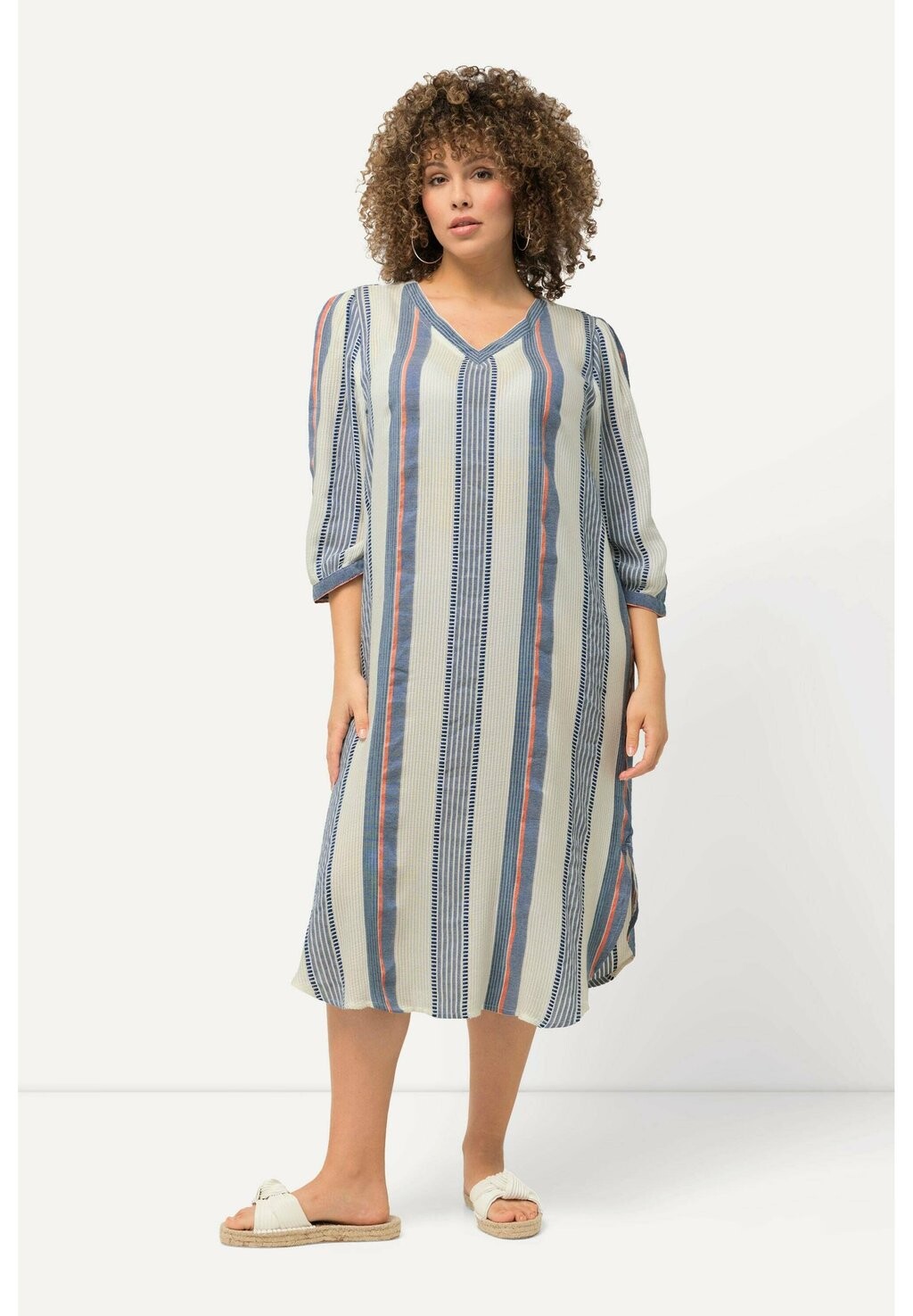 

Летнее платье PASTEL STRIPED 3/4 SLEEVE V-NECK KAFTAN Ulla Popken, белый