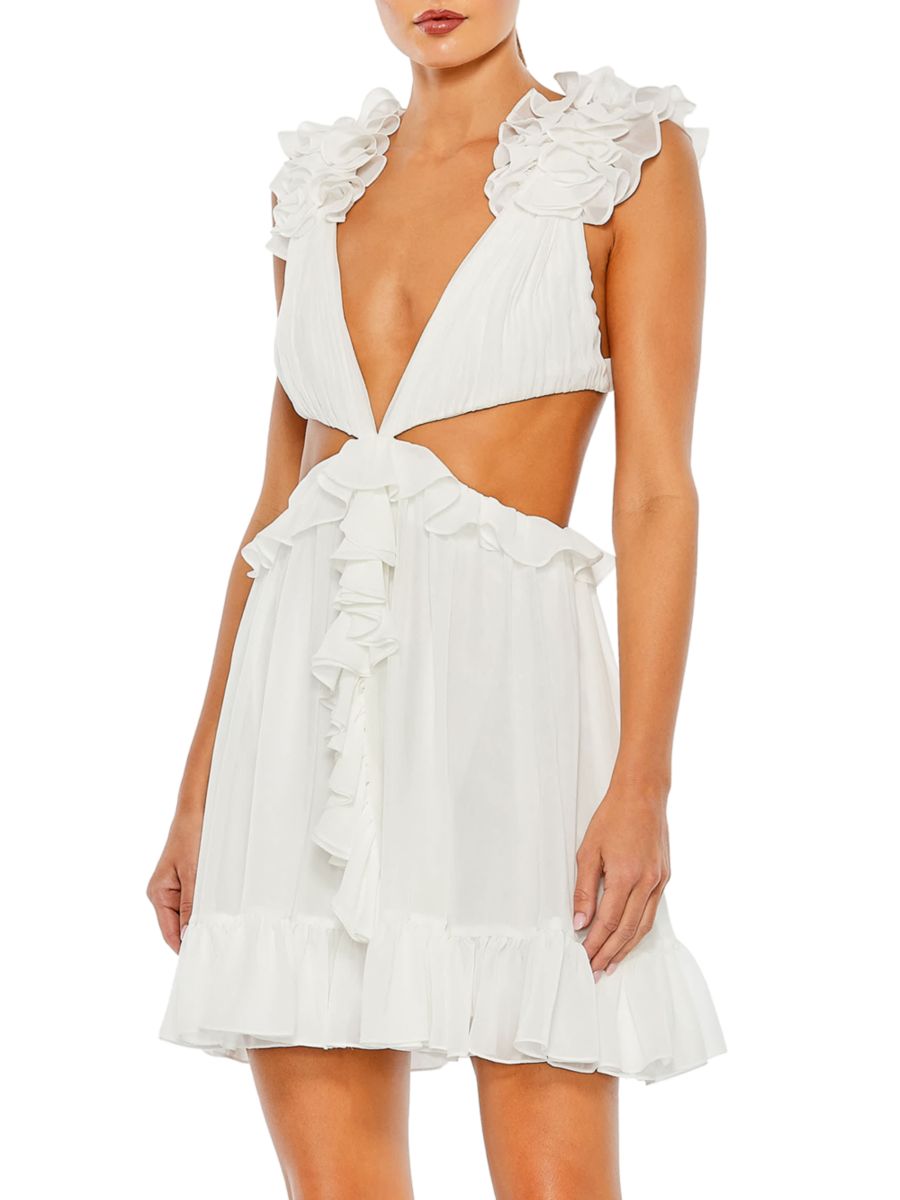

Мини-платье с вырезом и оборками Mac Duggal, белый