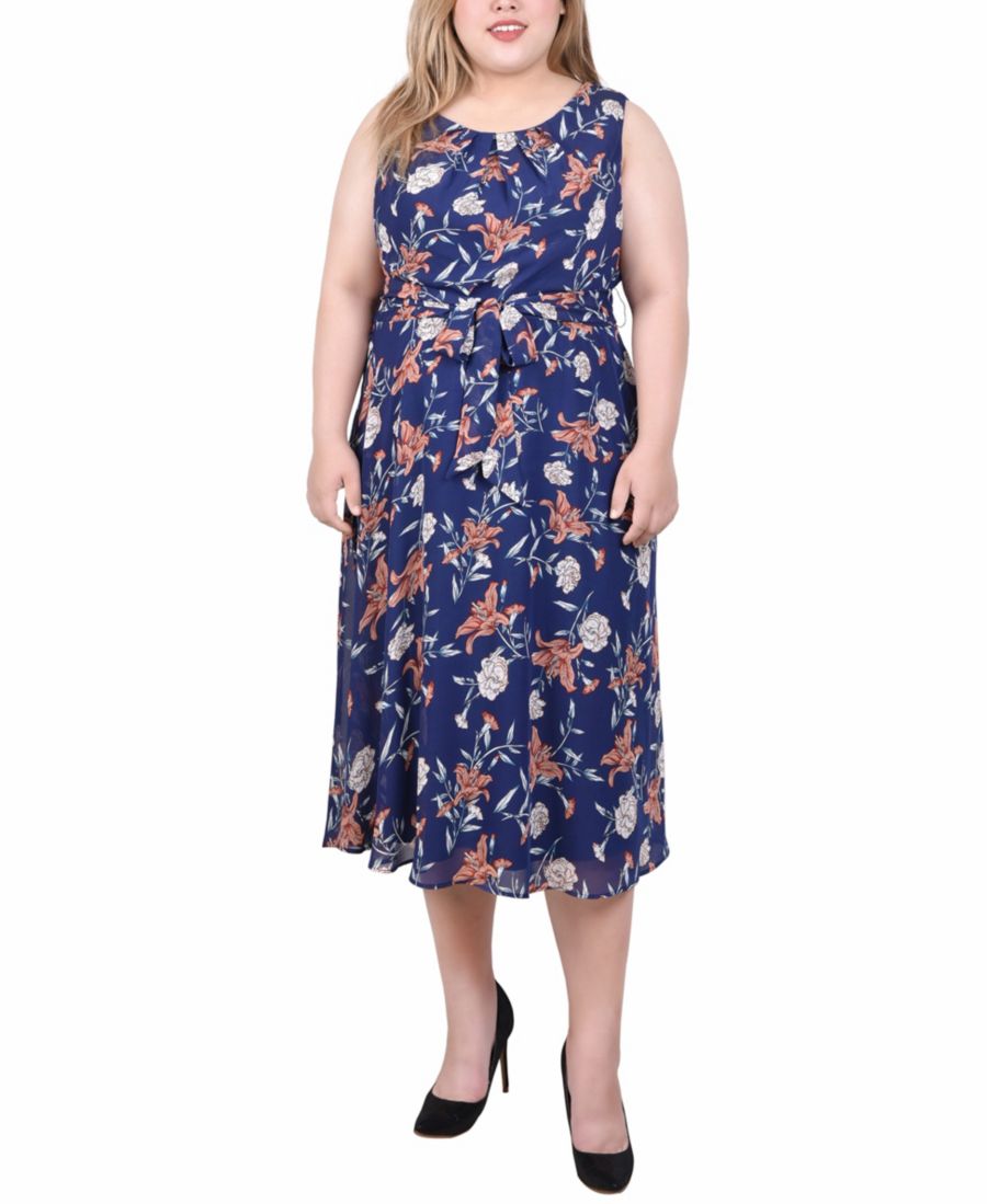 

Платье без рукавов из шифона с поясом, больших размеров NY Collection, Navy Floral