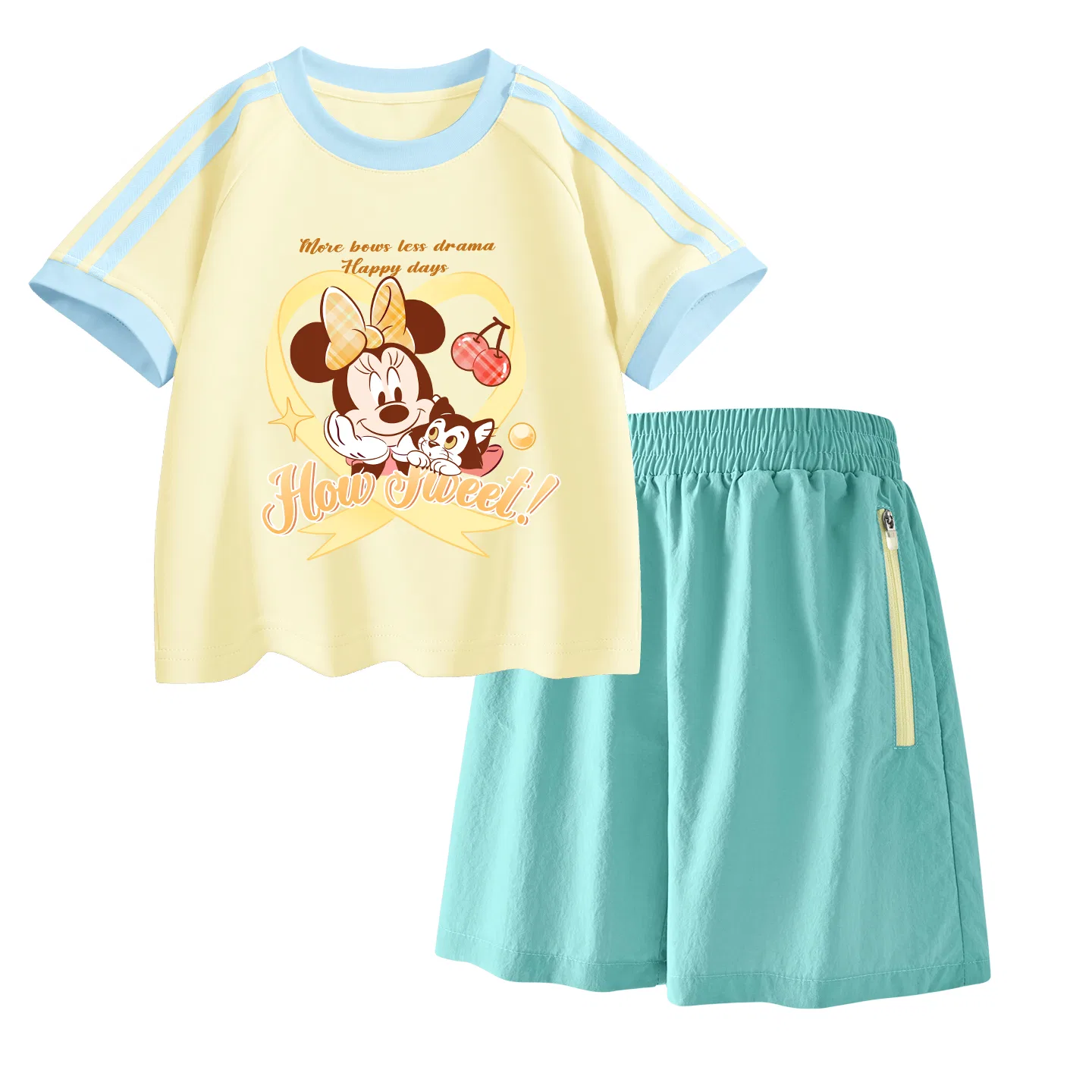 Детская повседневная спортивная футболка с круглым вырезом Disney, Di Cotton Star Honey+Solid Color Mint Green — фото 3