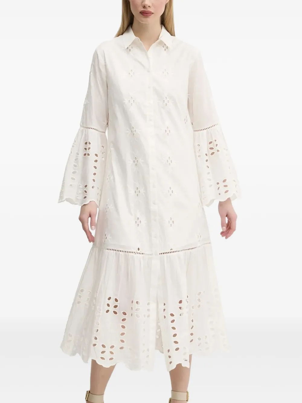 

Платье миди с расклешенными рукавами и ажурной вышивкой Desigual, белый