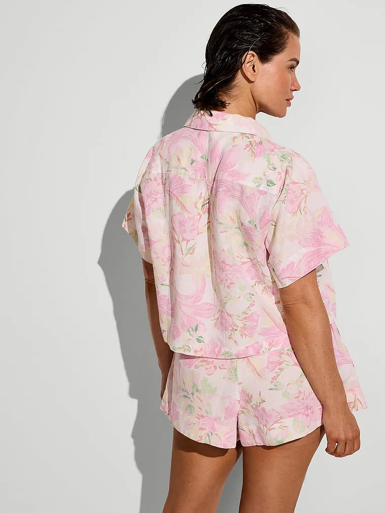 Пляжная льняная блузка свободного кроя с коротким рукавом Victoria'S Secret Swim, Floral — фото 2