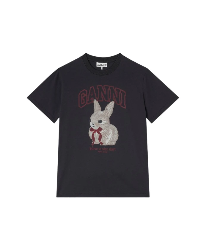 

Футболка с серым кроликом Ganni, серый