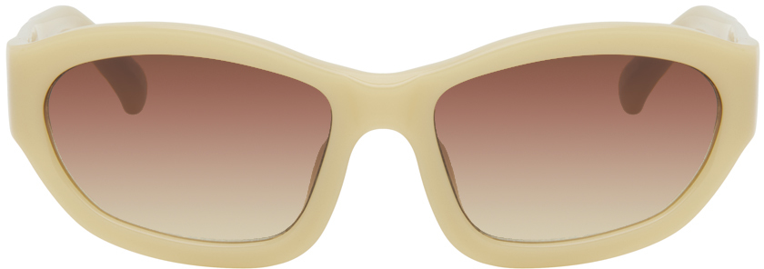 

Бежевые солнцезащитные очки Linda Farrow Edition Goggle Dries Van Noten, Hay/Silver/Brown