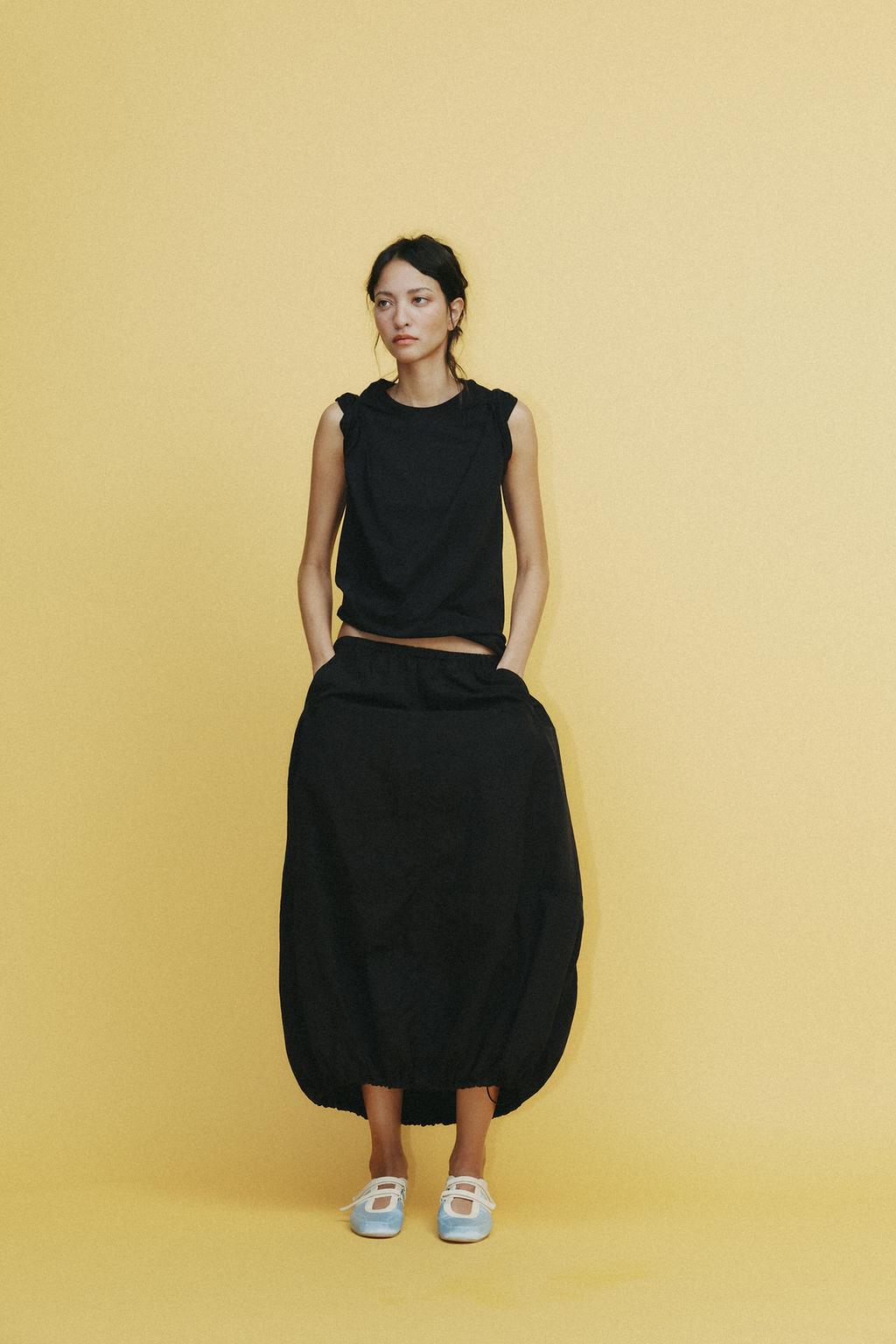 

Юбка из нейлона-стоппера ZARA, черный