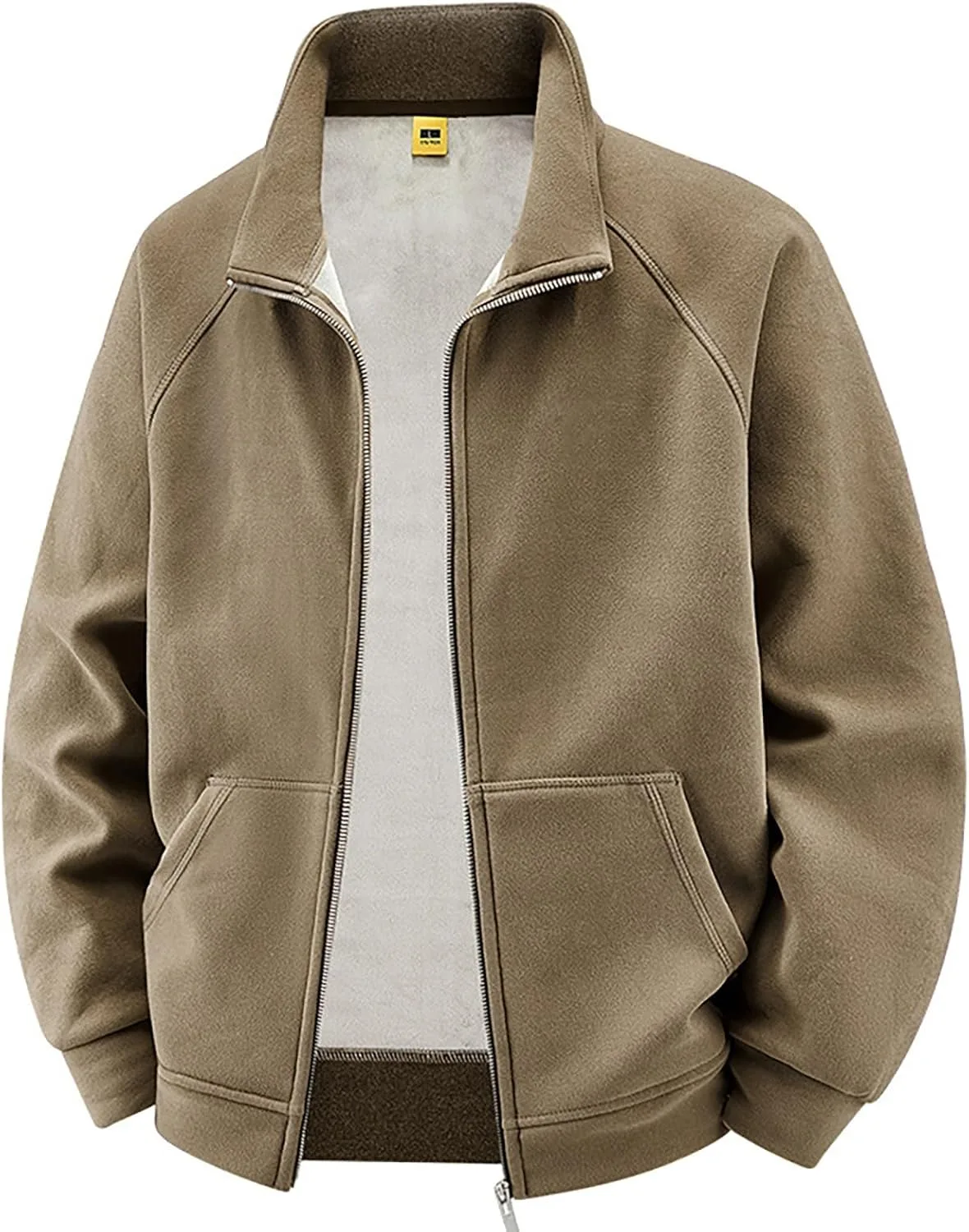 Мужская флисовая куртка Midweight Casual ветровка в тренде со стойкой для гольфа на молнии пальто спортивная верхняя одежда для гольфа Generic, коричневый