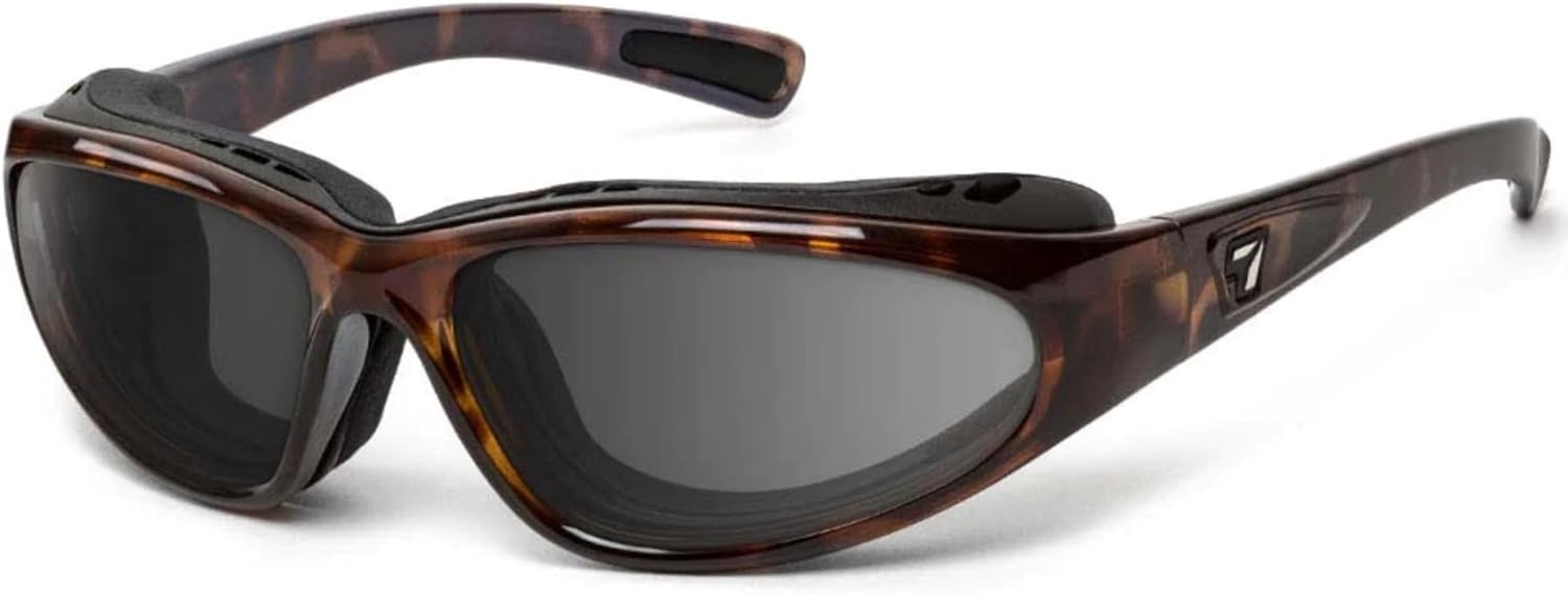 

Солнцезащитные фотохромные очки 7eye by Panoptx BORA с ветрозащитной подкладкой и мягкой вставкой, защищающие от 100% UVA + UVB излучения, идеально подходят для езды на мотоцикле 7 EYE, Tortoise Frame/Clear to Dark Gray Lenses