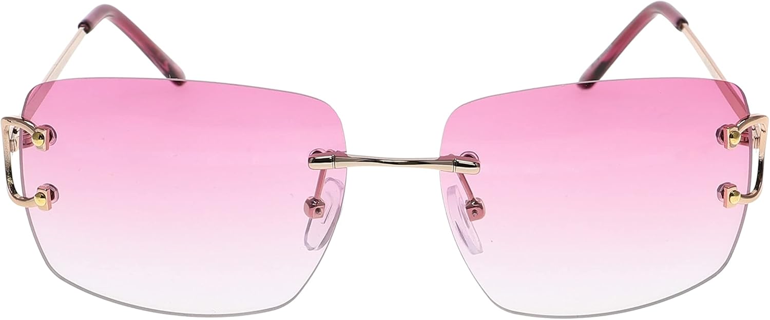 

FLAWLESS EYEWEAR Ретро прямоугольные солнцезащитные очки без оправы для женщин, тонированные линзы, золотистый металлический декор, модные винтажные очки-баффы, Purple