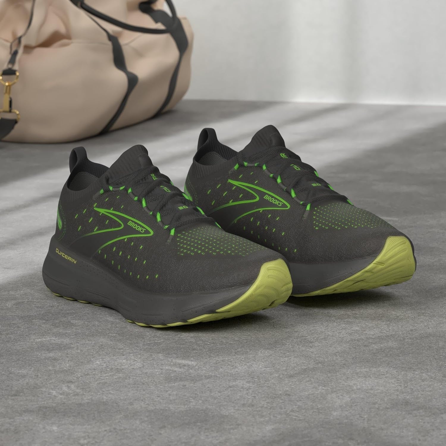 Мужские кроссовки Brooks Glycerin StealthFit 20 нейтральные для бега, черный/зеленый/жемчужный — фото 2