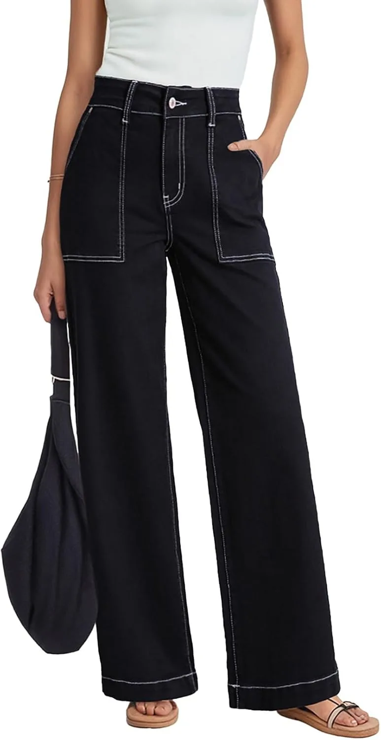 

Женские брюки Dokotoo High Waisted, джинсы Stretch Loose Fit Colorblock с карманом