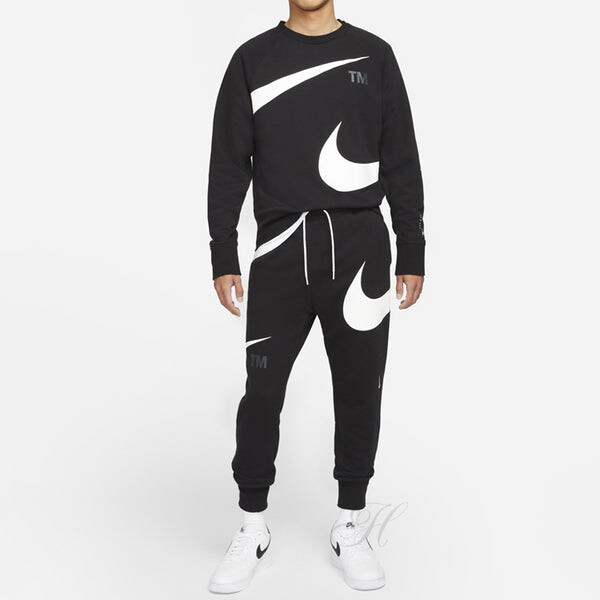 Толстовка men's swoosh ft crew large logo printing knit round neck pullover autumn black Nike, черный — фото 3