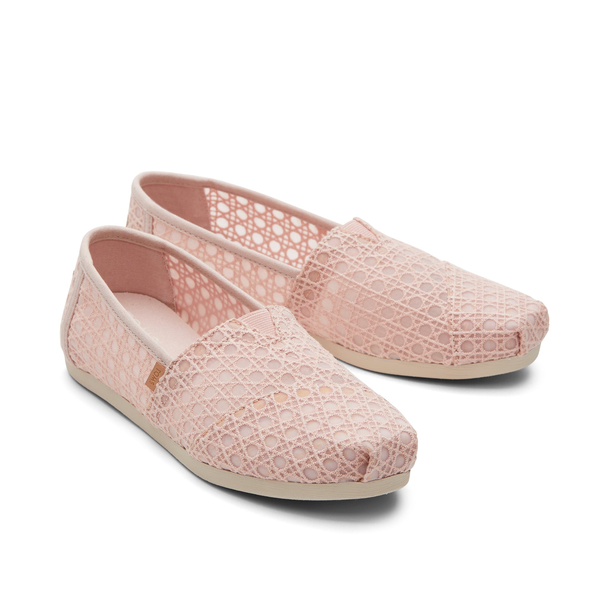 Балетки Alpargata розовые с плетеной корзинкой и кружевом TOMS Shoes
