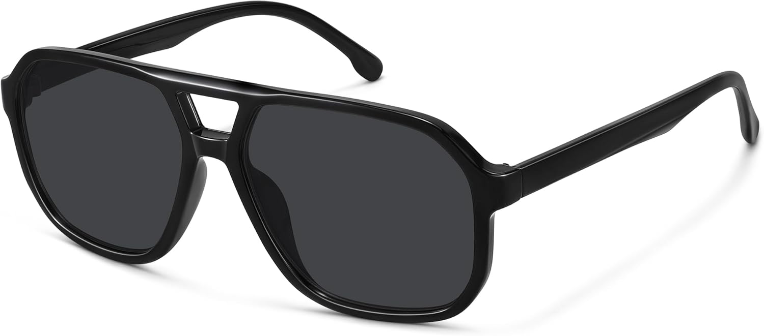 

Большие солнцезащитные очки-авиаторы для женщин и мужчин — ретро, ​​винтажные, 70-х годов, квадратная форма, двойная перемычка, защита от УФ-излучения Fozono, Black/Grey