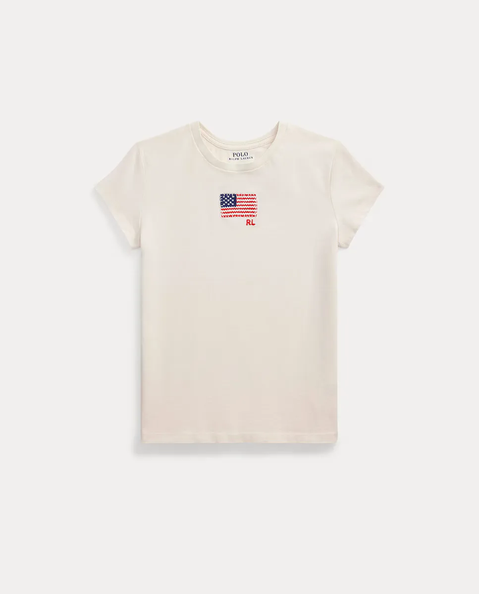 

Детская хлопковая трикотажная футболка с флагом Polo Ralph Lauren, цвет Crudo
