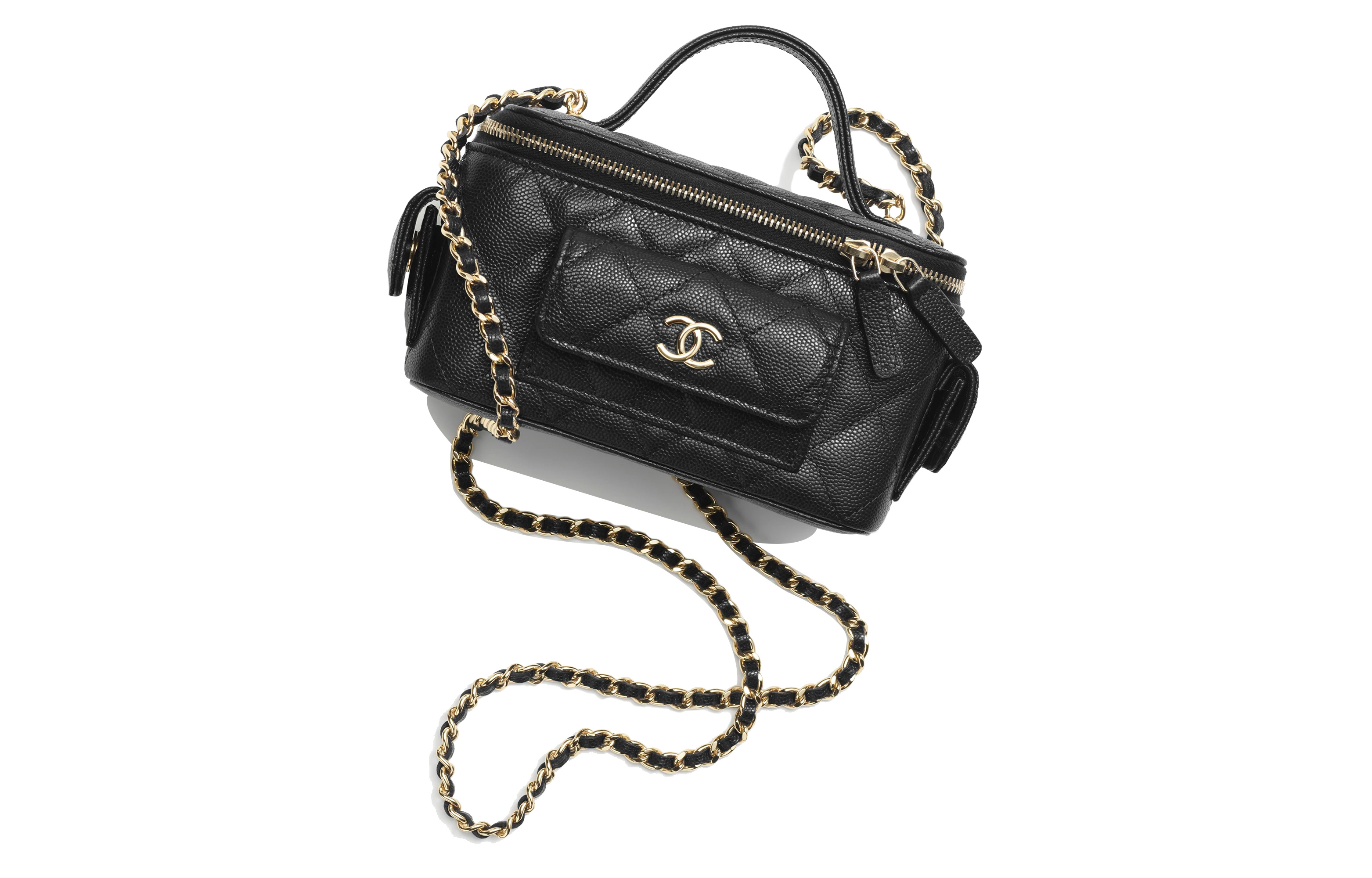 

Сумка-коробка из кожи икры, Женская черная сумка через плечо CHANEL