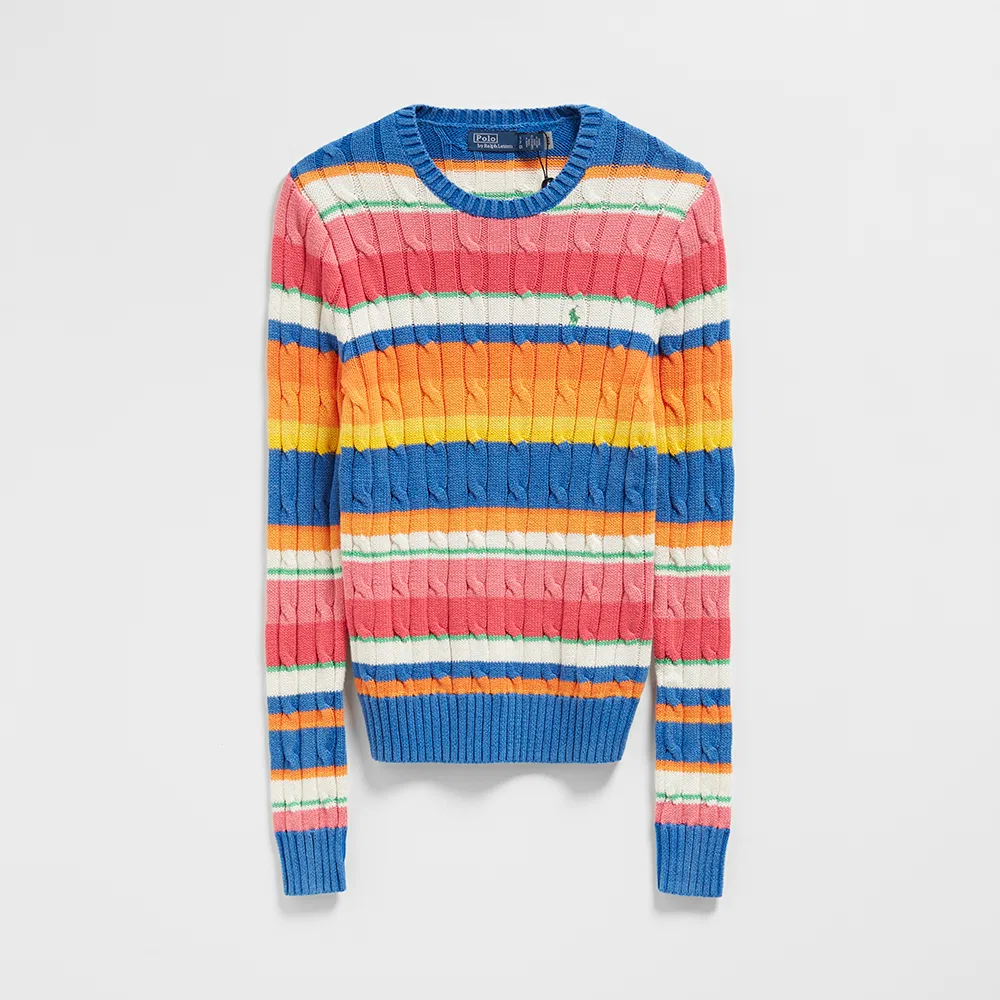 Женский хлопковый свитер с круглым вырезом и полосками, синий, от Polo Ralph Lauren