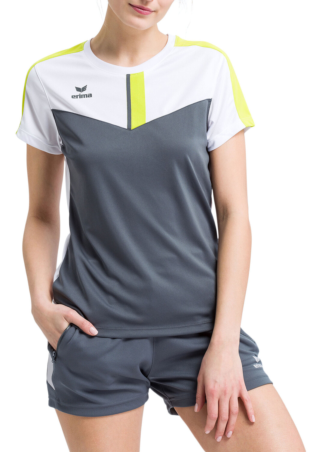 

Футболка erima Squad, цвет weiss/slate grey/bio lime